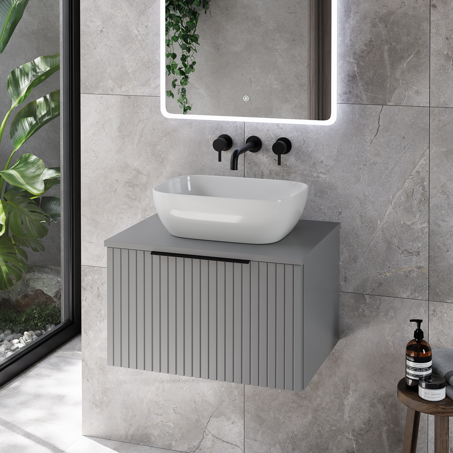 Helix 460 Fluted Wall Mounted 1 Drawer Vanity Unit for Countertop Basins