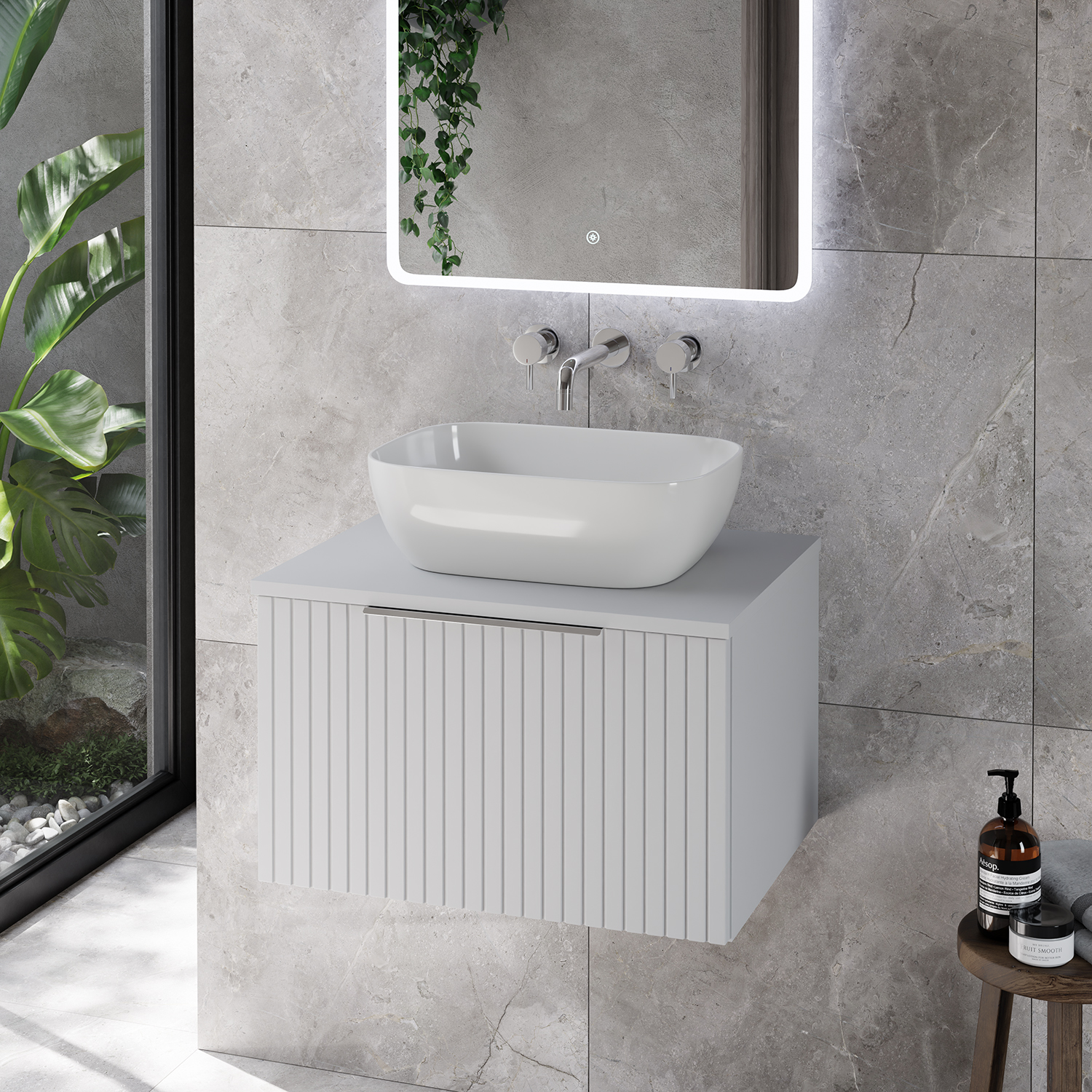 Helix 460 Fluted Wall Mounted 1 Drawer Vanity Unit for Countertop Basins