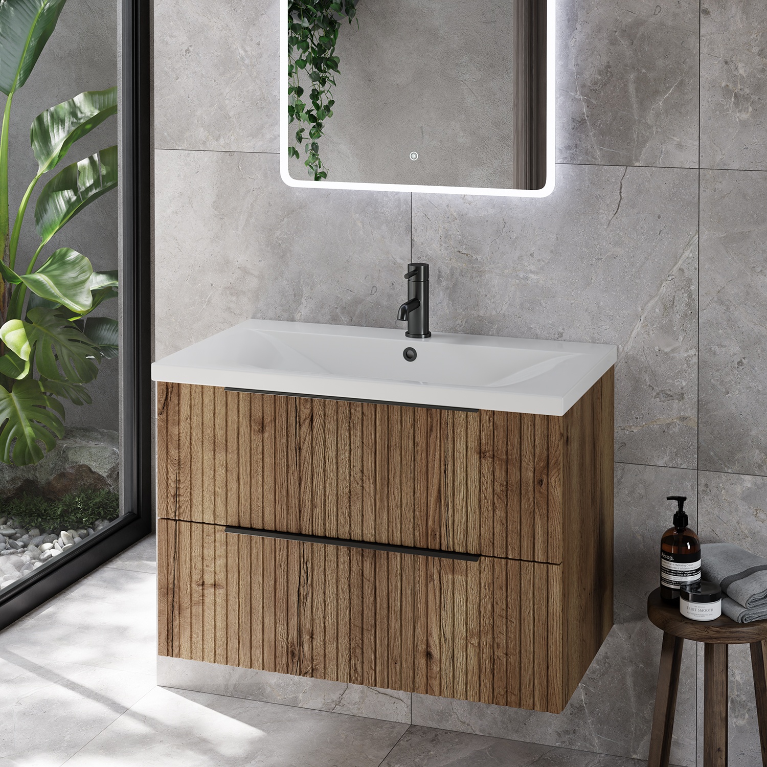 Helix 460 Fluted Wall Mounted 2 Drawer Vanity Unit with Glide Basin
