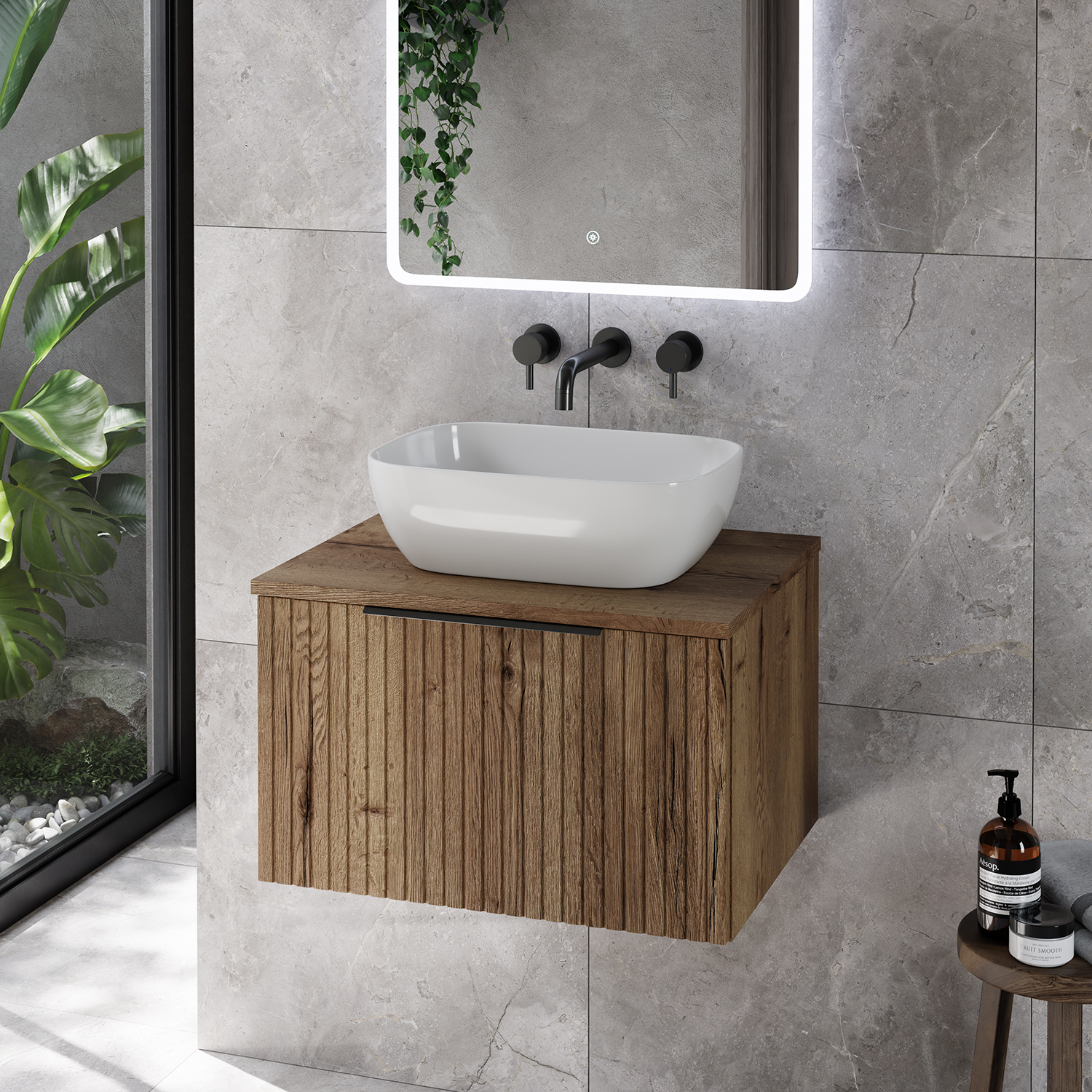 Helix 460 Fluted Wall Mounted 1 Drawer Vanity Unit for Countertop Basins
