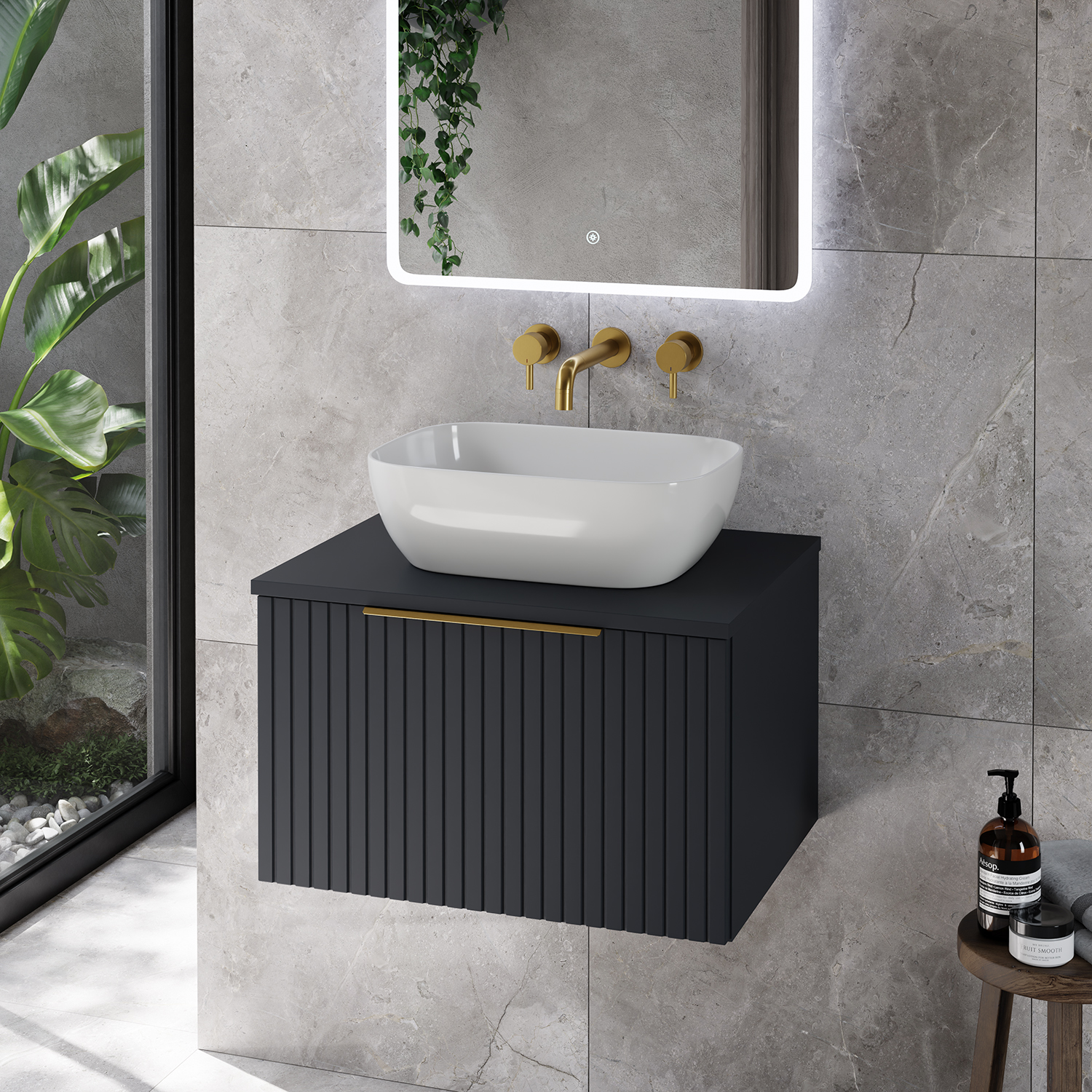 Helix 460 Fluted Wall Mounted 1 Drawer Vanity Unit for Countertop Basins