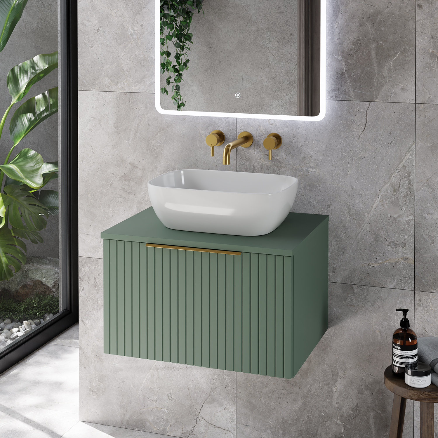 Helix 460 Fluted Wall Mounted 1 Drawer Vanity Unit for Countertop Basins