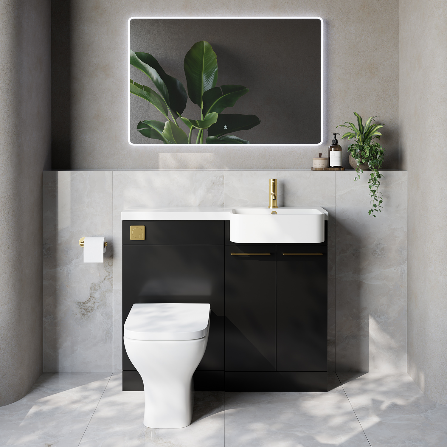 Napoli 250 2 Door Vanity Unit Toilet Suite with Right Hand Round Rico Semi Recessed Basin