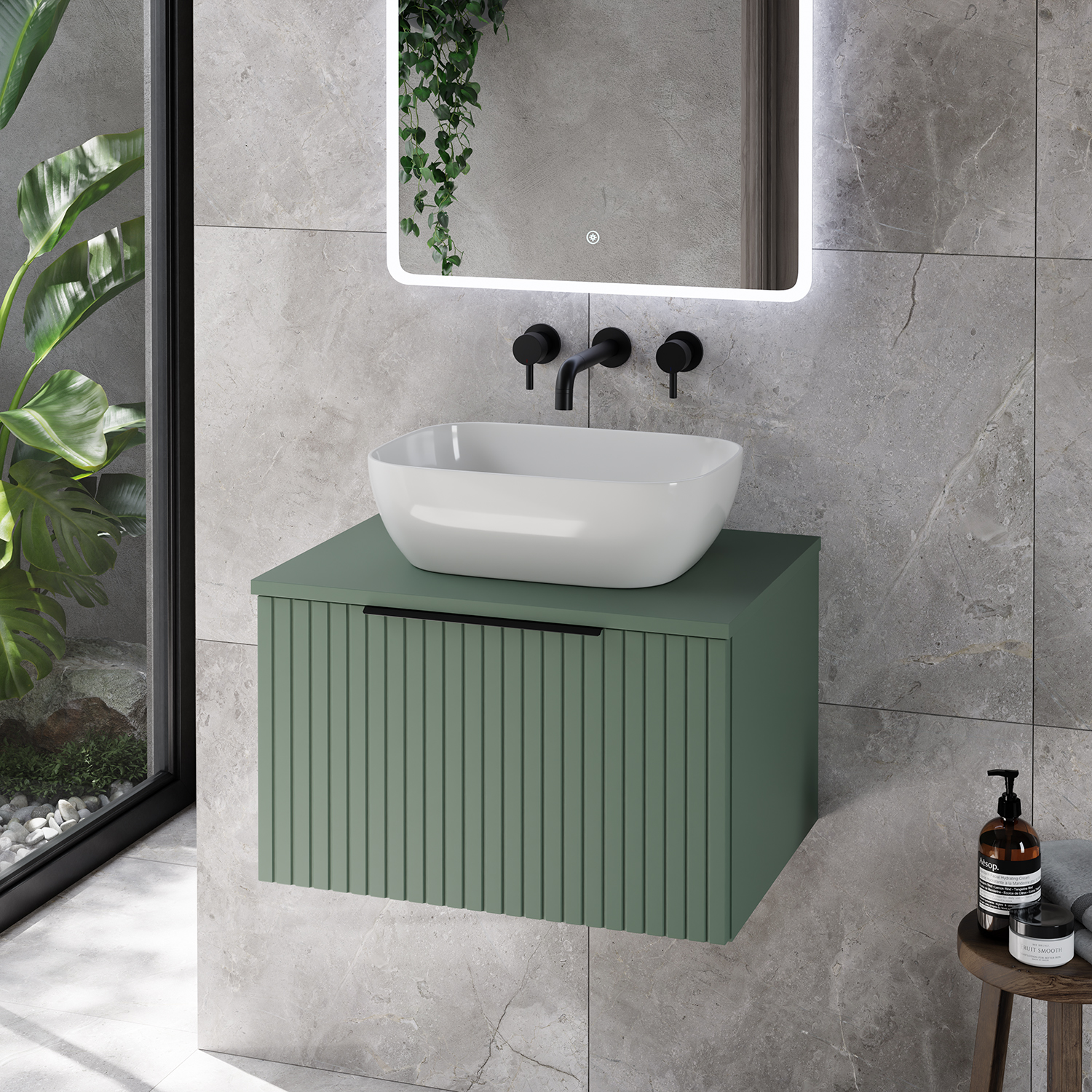Helix 460 Fluted Wall Mounted 1 Drawer Vanity Unit for Countertop Basins
