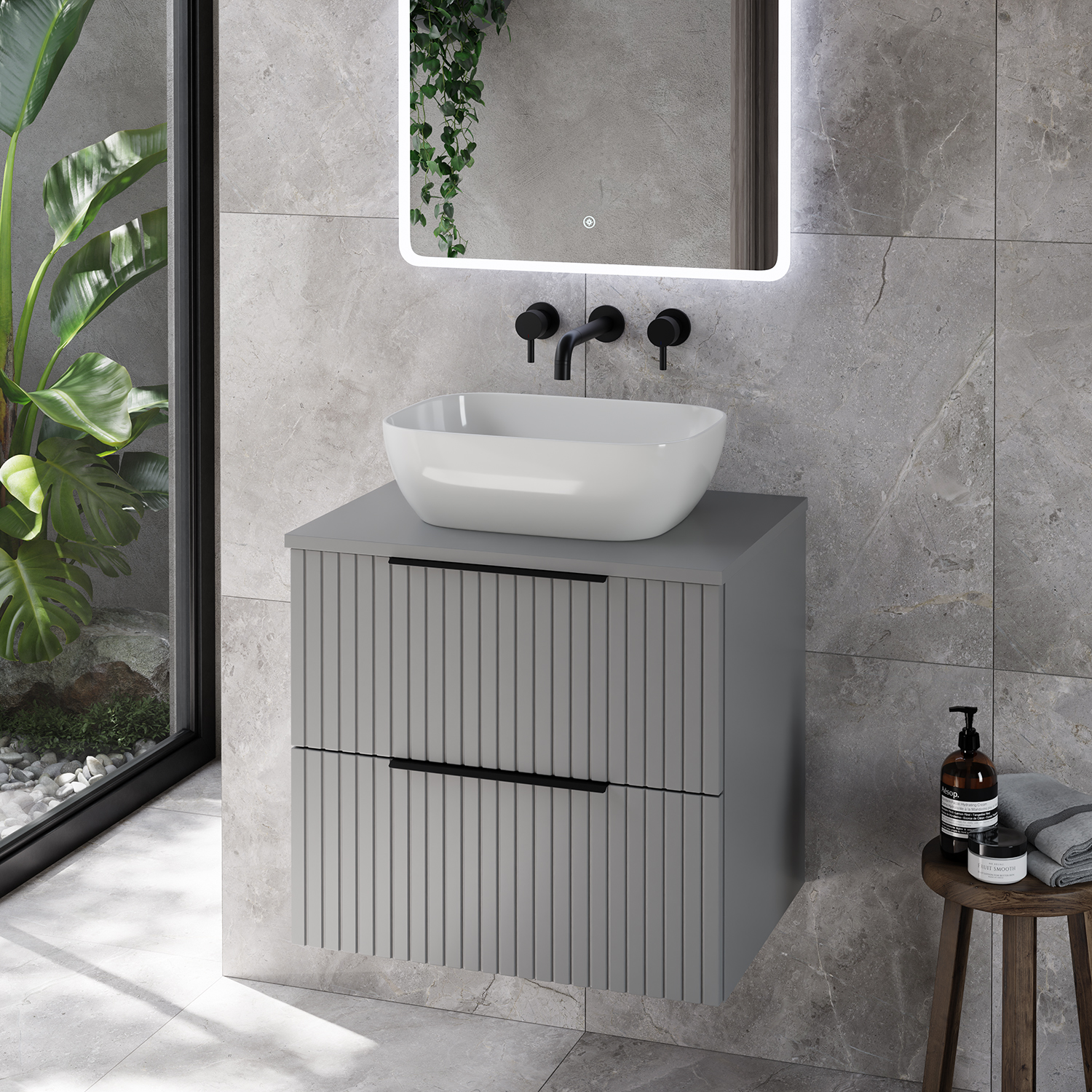 Helix 460 Fluted Wall Mounted 2 Drawer Vanity Unit for Countertop Basins