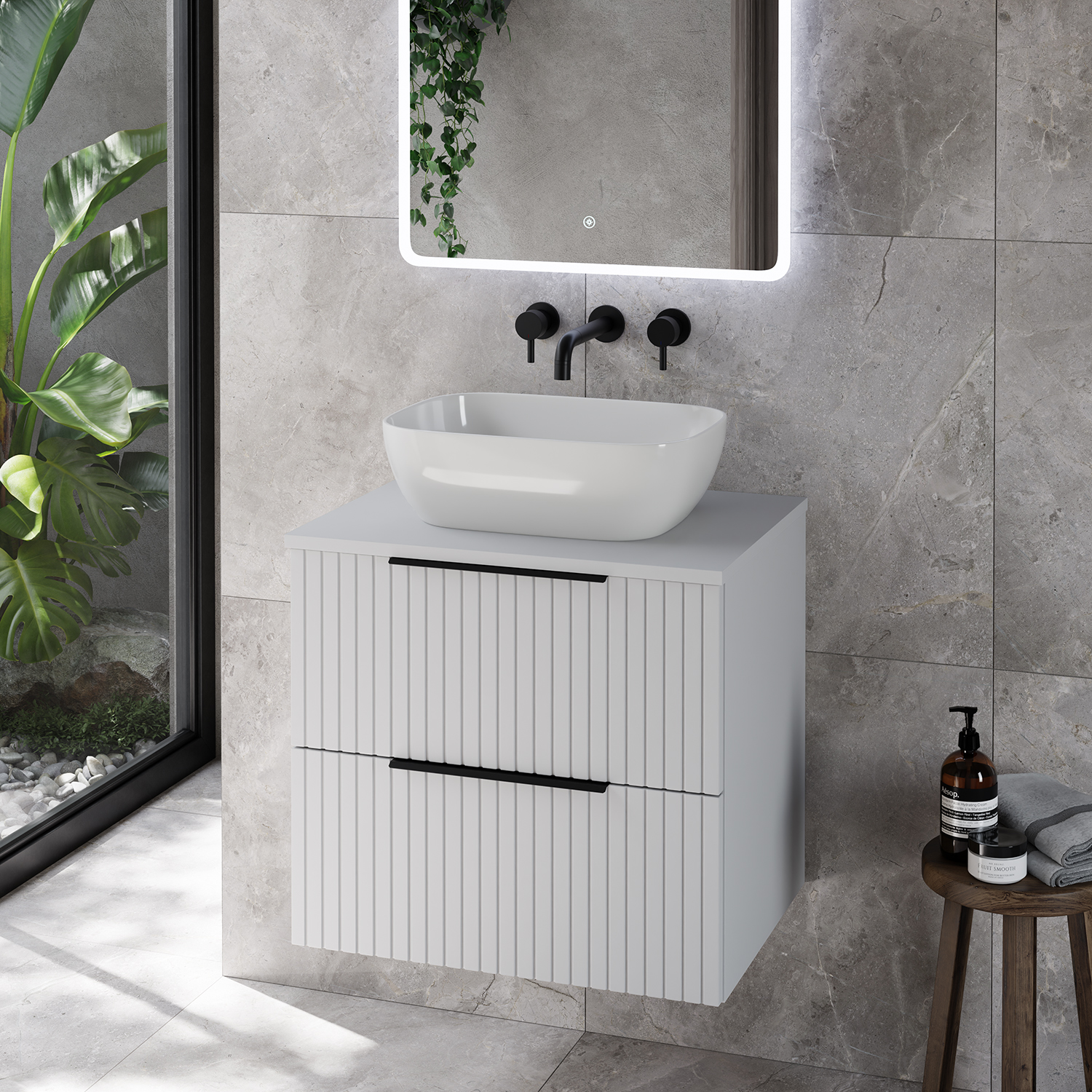 Helix 460 Fluted Wall Mounted 2 Drawer Vanity Unit for Countertop Basins