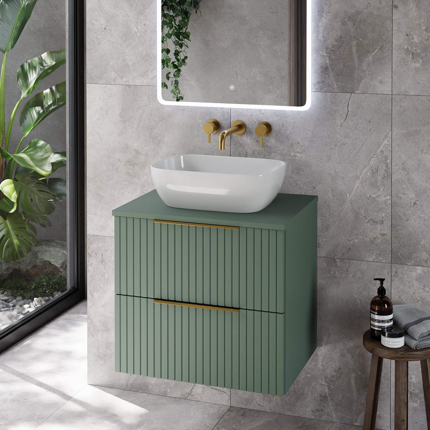 Helix 460 Fluted Wall Mounted 2 Drawer Vanity Unit for Countertop Basins