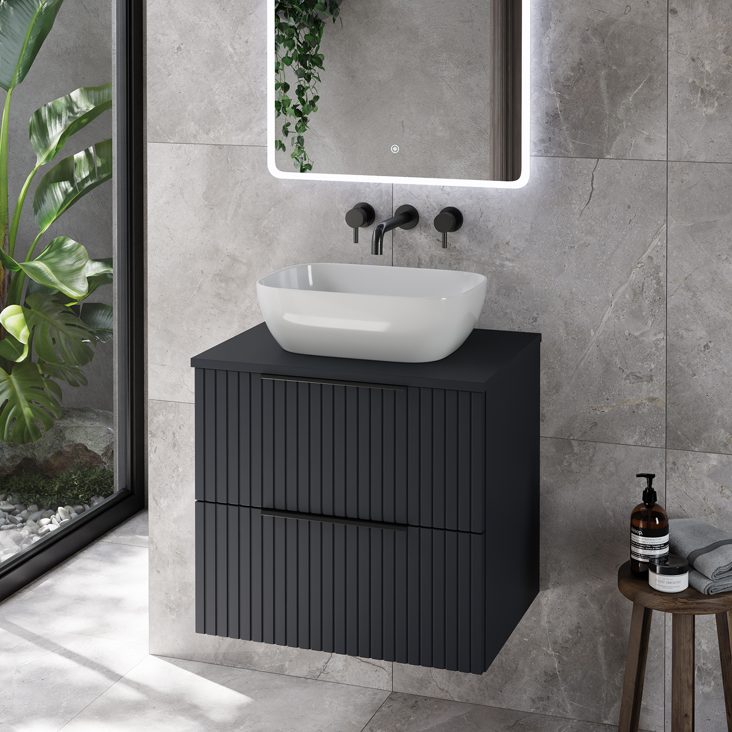 Helix 460 Fluted Wall Mounted 2 Drawer Vanity Unit for Countertop Basins