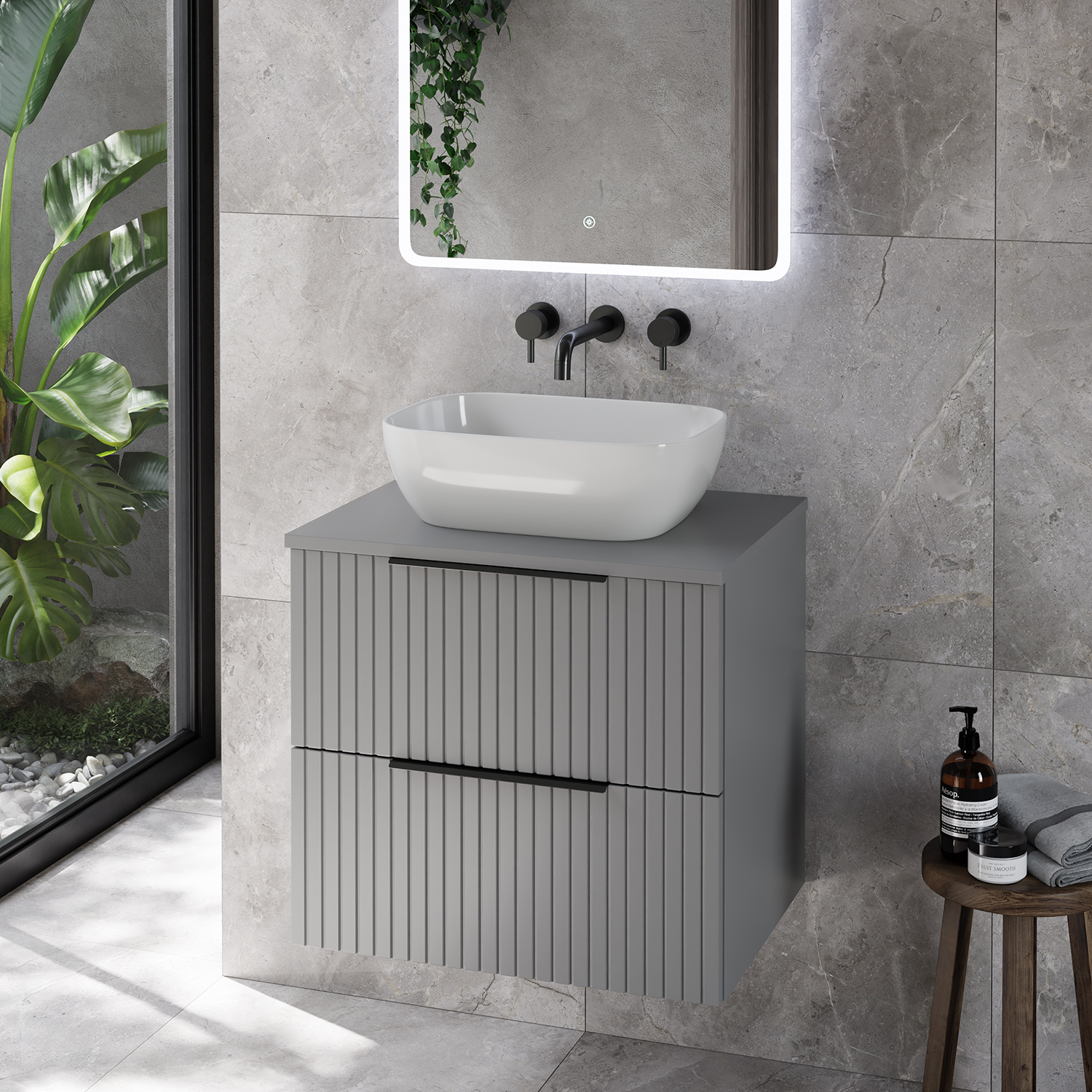 Helix 460 Fluted Wall Mounted 2 Drawer Vanity Unit for Countertop Basins