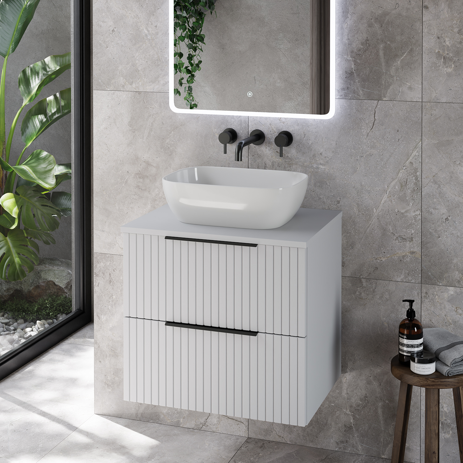 Helix 460 Fluted Wall Mounted 2 Drawer Vanity Unit for Countertop Basins