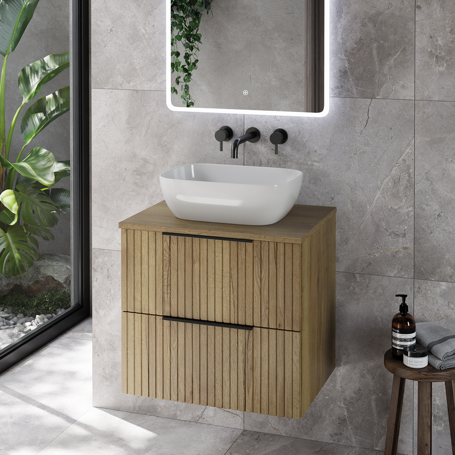 Helix 460 Fluted Wall Mounted 2 Drawer Vanity Unit for Countertop Basins