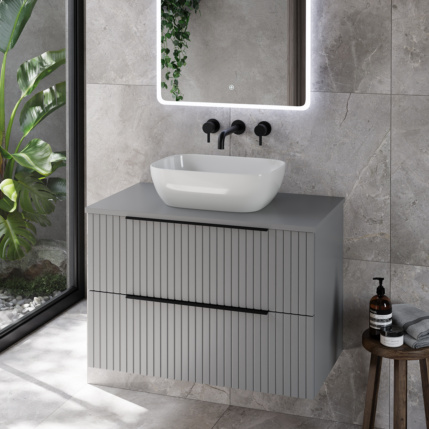 Helix 460 Fluted Wall Mounted 2 Drawer Vanity Unit for Countertop Basins