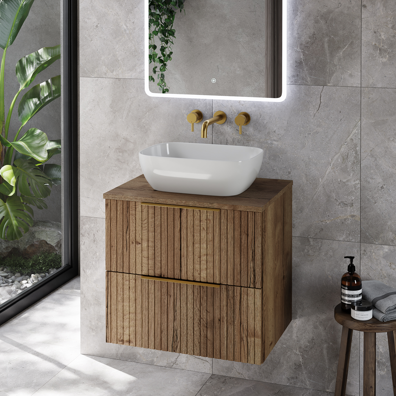 Helix 460 Fluted Wall Mounted 2 Drawer Vanity Unit for Countertop Basins