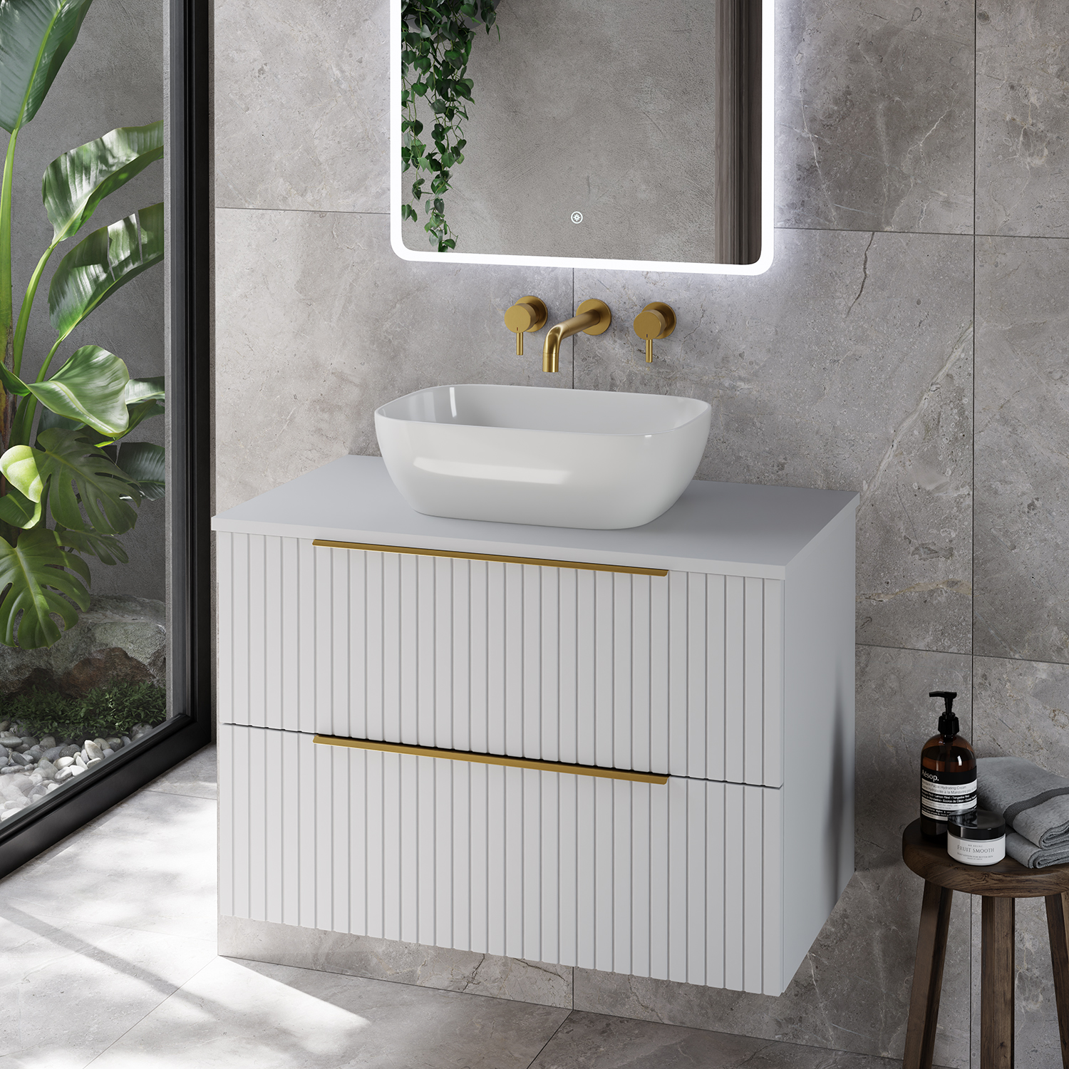 Helix 460 Fluted Wall Mounted 2 Drawer Vanity Unit for Countertop Basins
