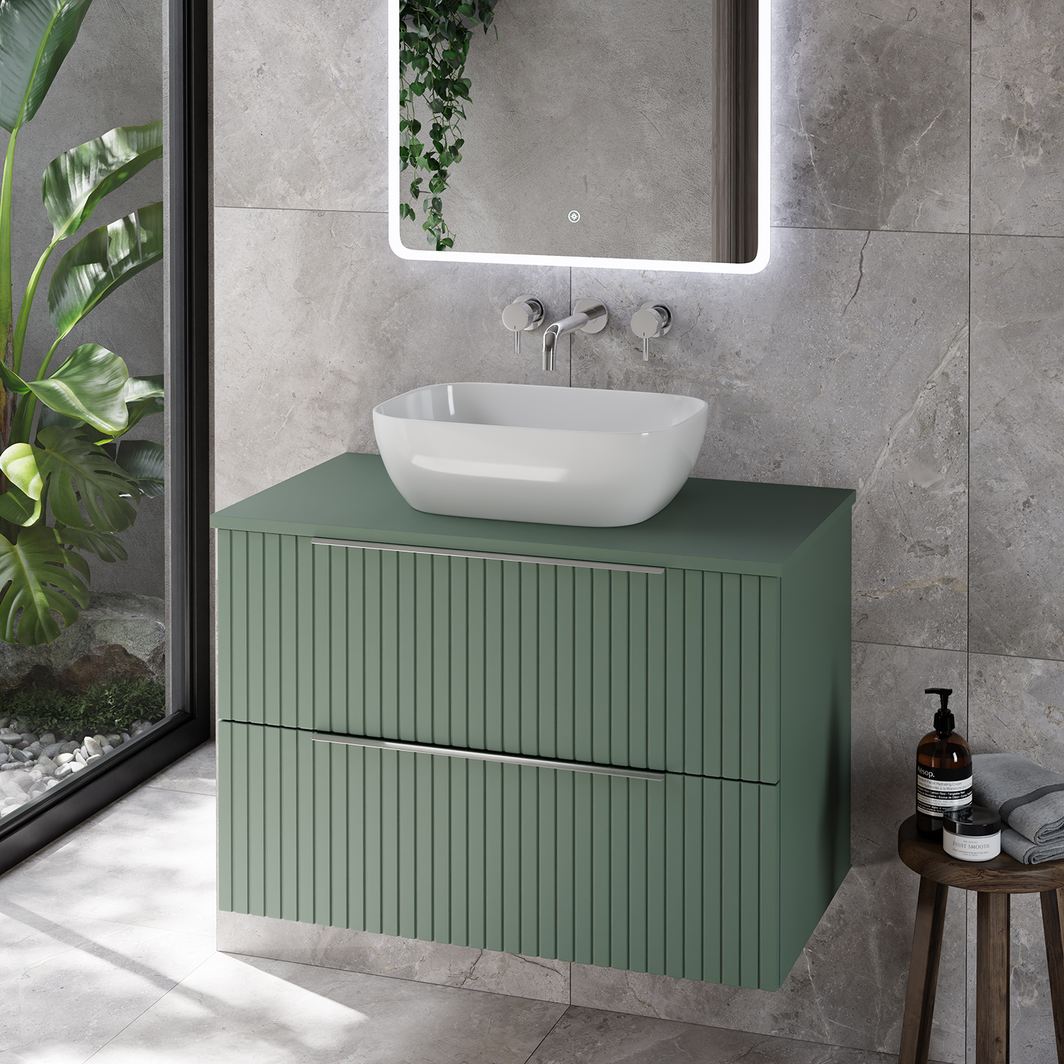Helix 460 Fluted Wall Mounted 2 Drawer Vanity Unit for Countertop Basins