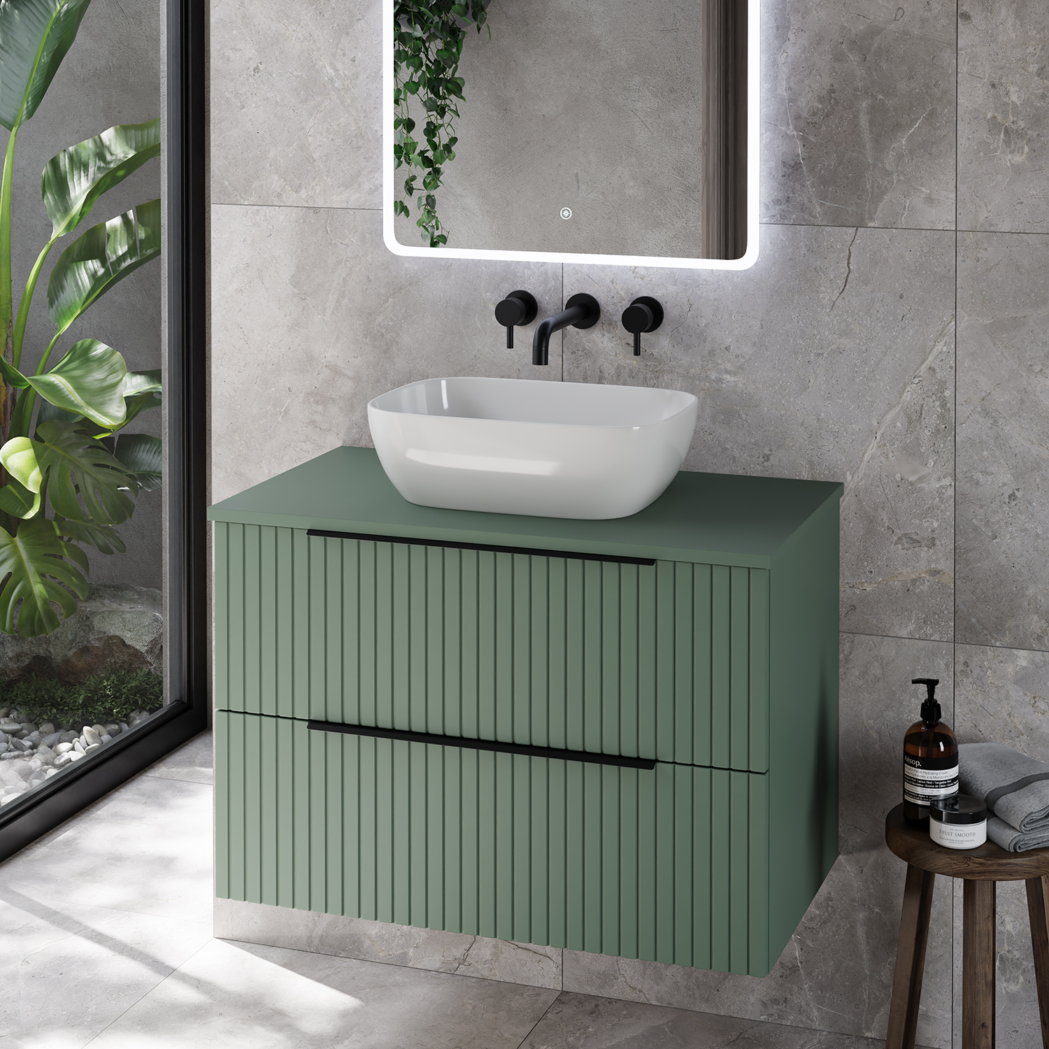 Helix 460 Fluted Wall Mounted 2 Drawer Vanity Unit for Countertop Basins