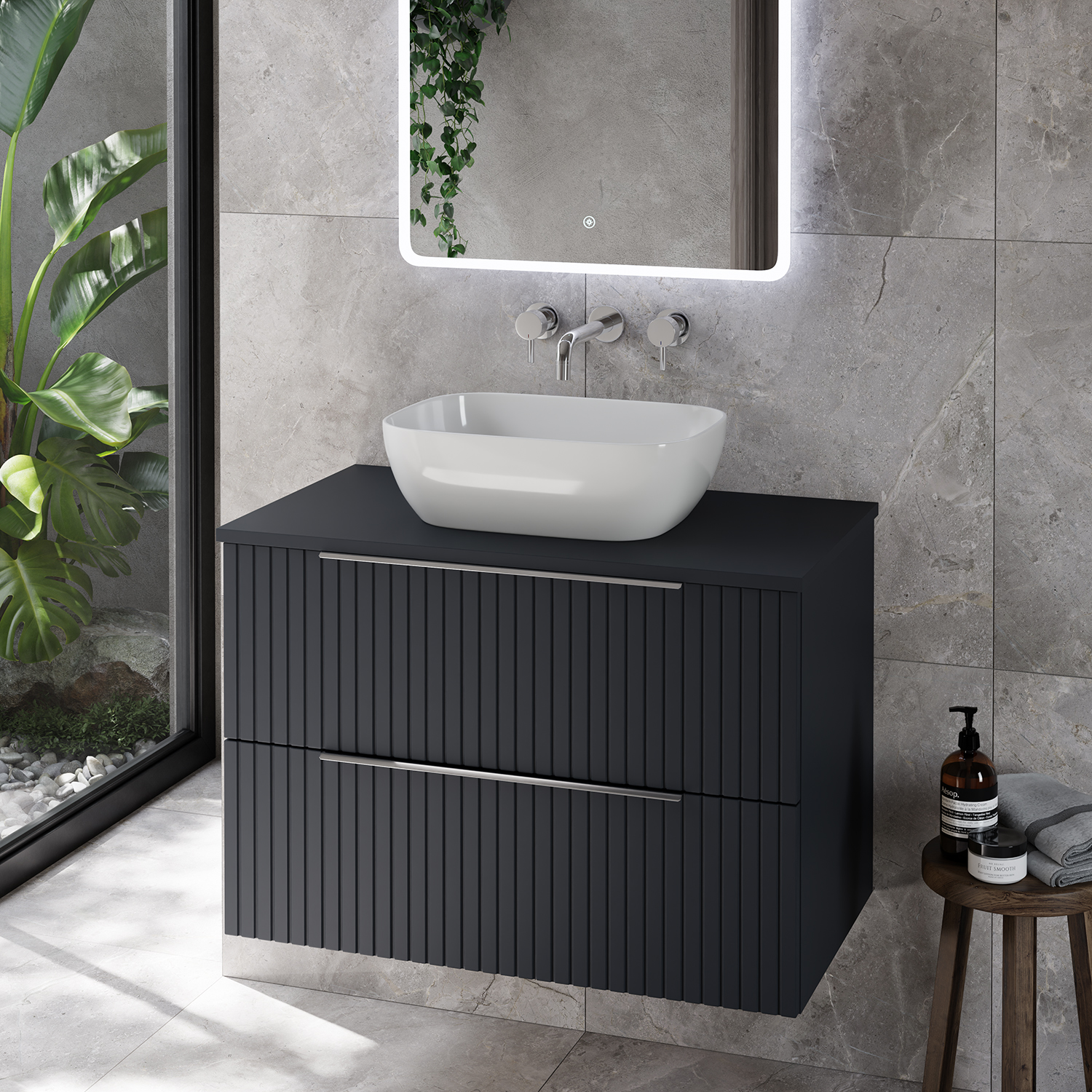 Helix 460 Fluted Wall Mounted 2 Drawer Vanity Unit for Countertop Basins