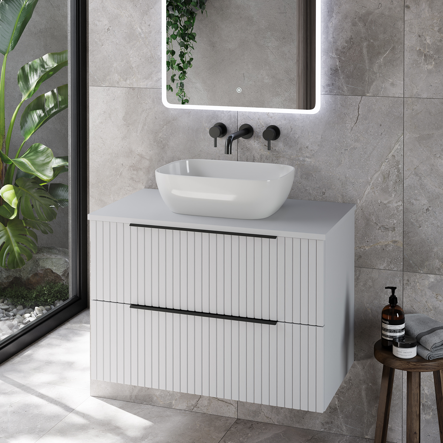 Helix 460 Fluted Wall Mounted 2 Drawer Vanity Unit for Countertop Basins