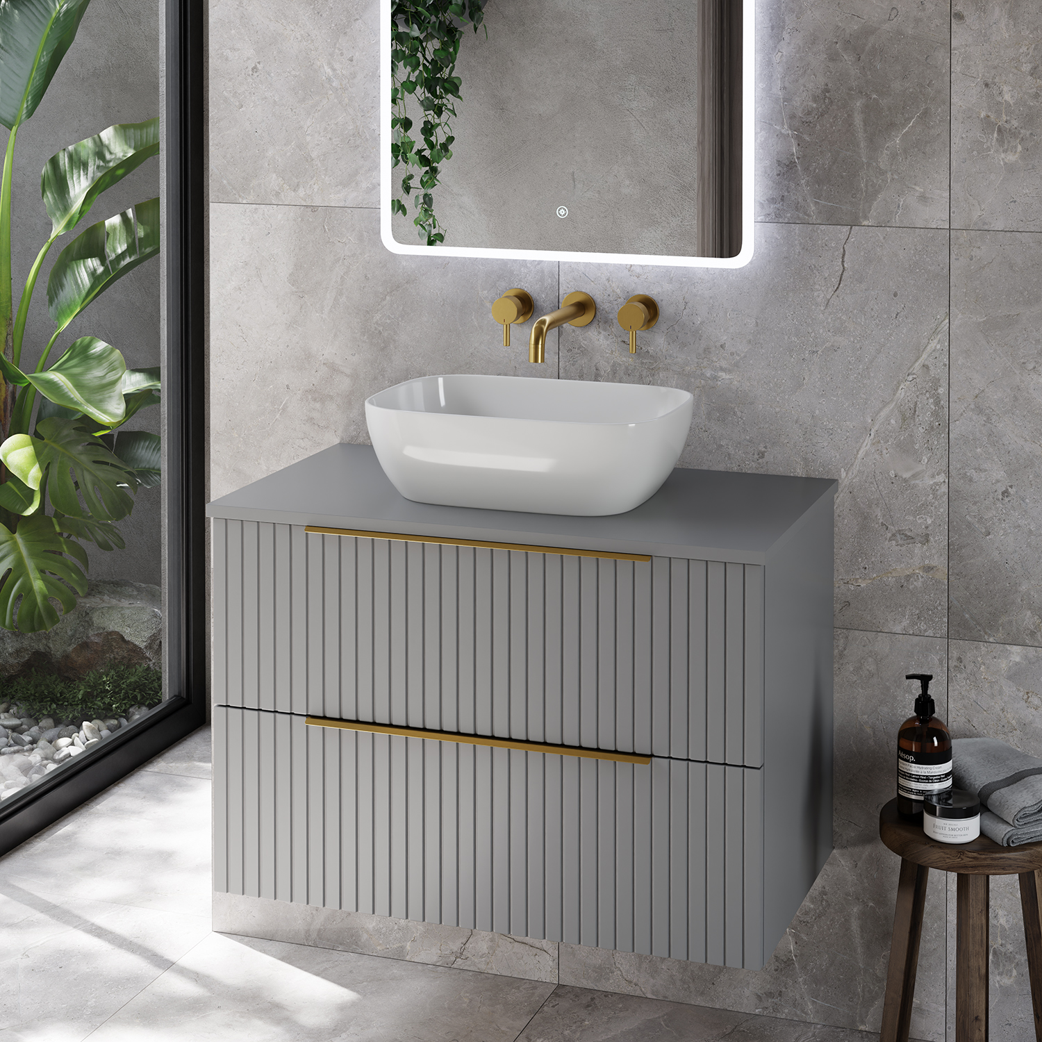 Helix 460 Fluted Wall Mounted 2 Drawer Vanity Unit for Countertop Basins