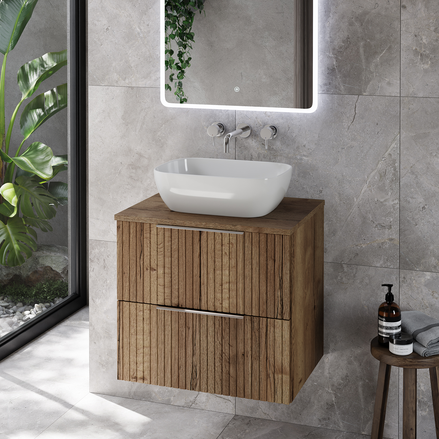Helix 460 Fluted Wall Mounted 2 Drawer Vanity Unit for Countertop Basins