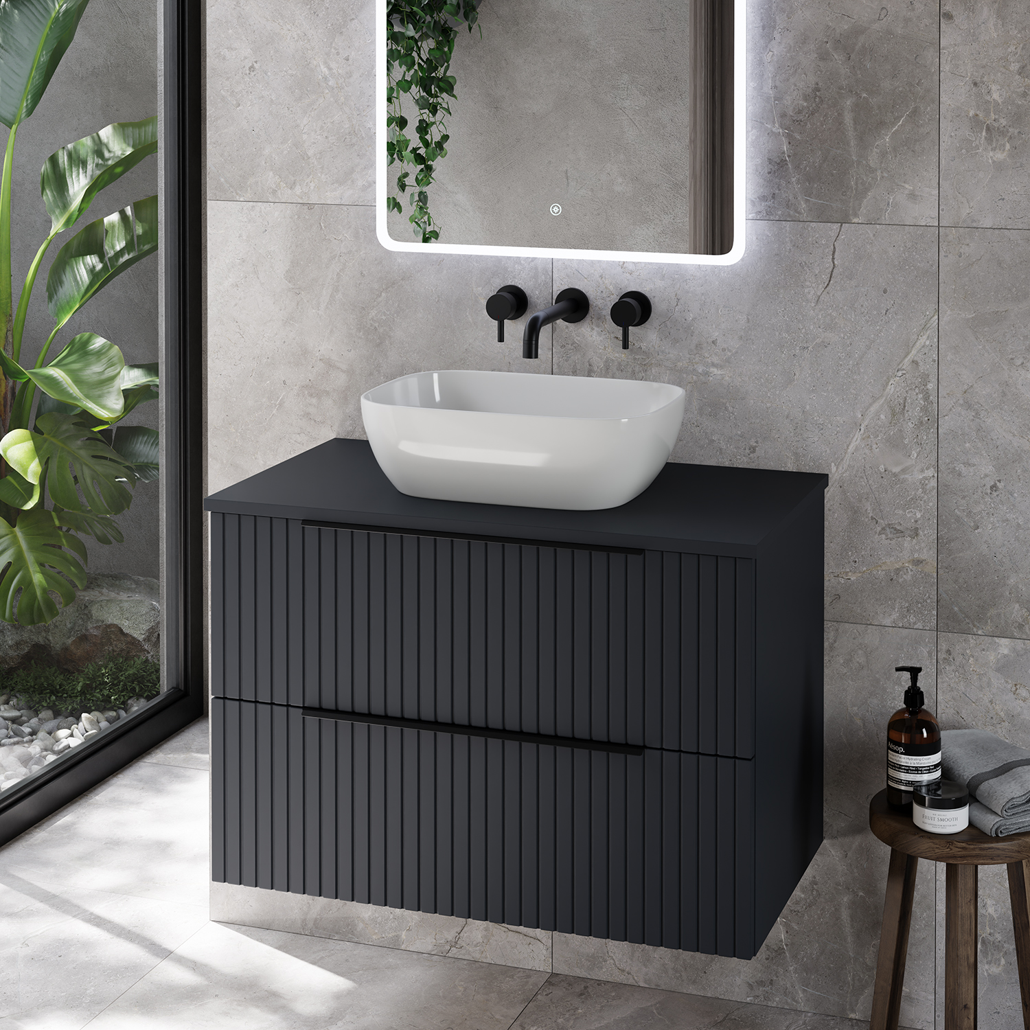 Helix 460 Fluted Wall Mounted 2 Drawer Vanity Unit for Countertop Basins