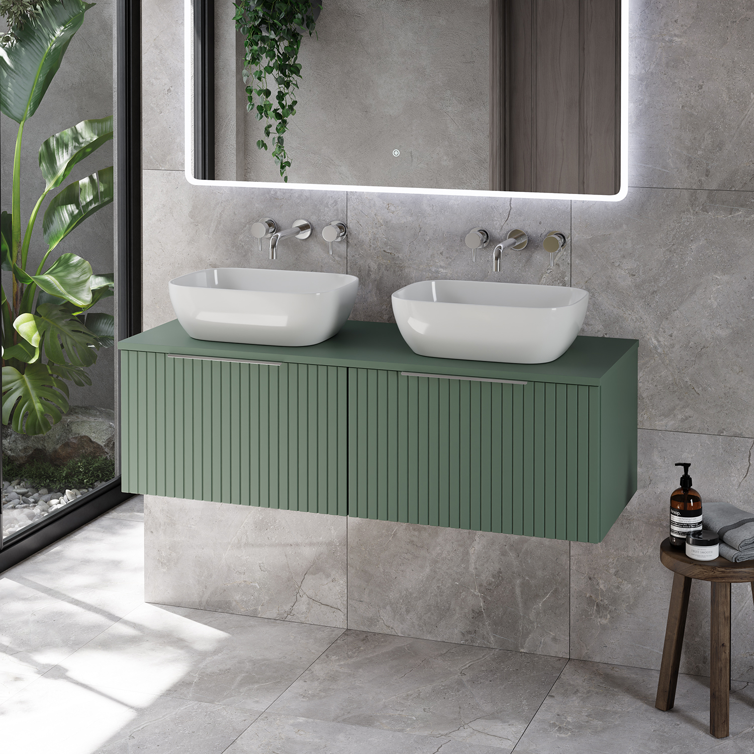 Helix 460 Fluted Wall Mounted 2 Drawer Vanity Unit for Countertop Basins