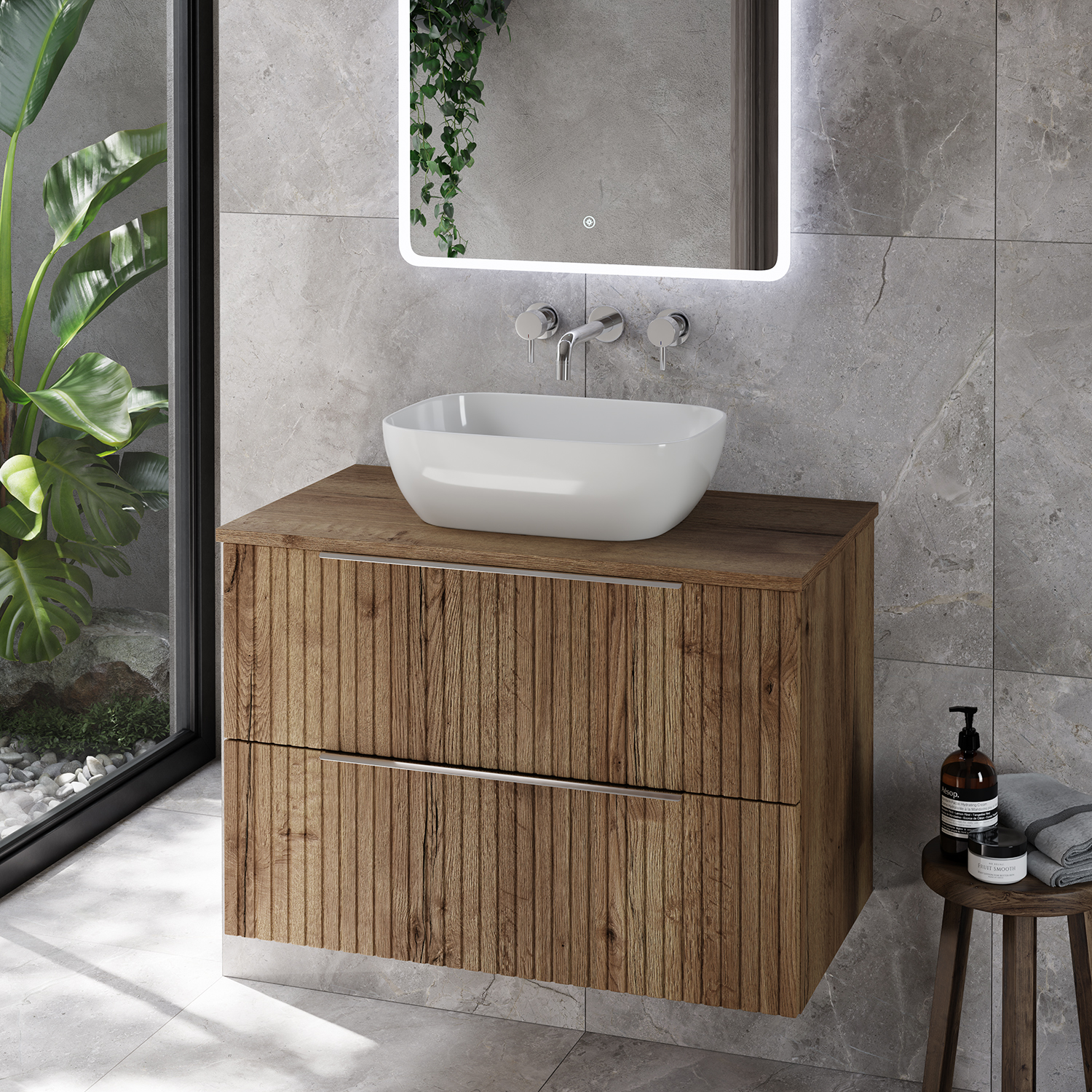 Helix 460 Fluted Wall Mounted 2 Drawer Vanity Unit for Countertop Basins