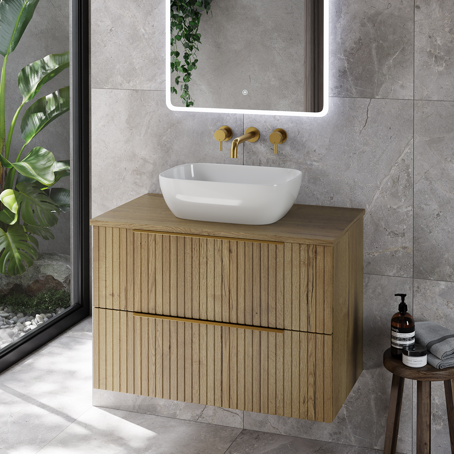 Helix 460 Fluted Wall Mounted 2 Drawer Vanity Unit for Countertop Basins
