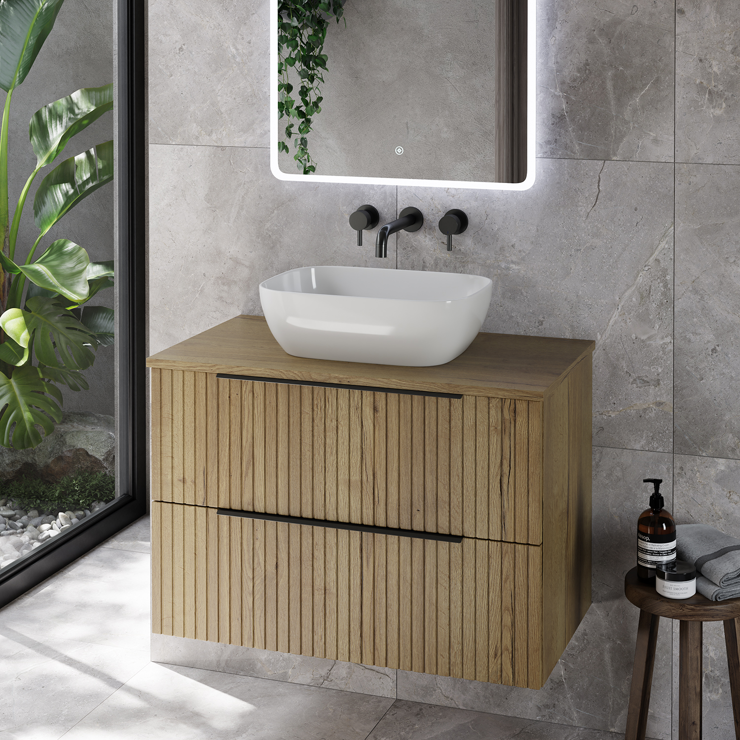 Helix 460 Fluted Wall Mounted 2 Drawer Vanity Unit for Countertop Basins
