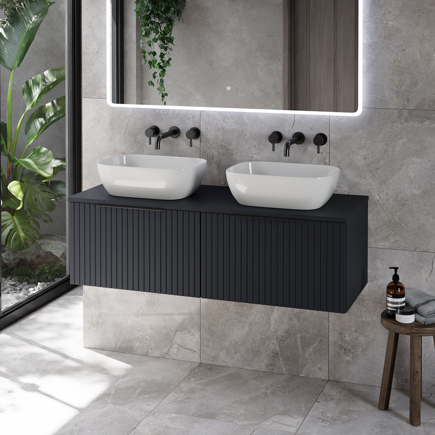 Helix 460 Fluted Wall Mounted 2 Drawer Vanity Unit for Countertop Basins