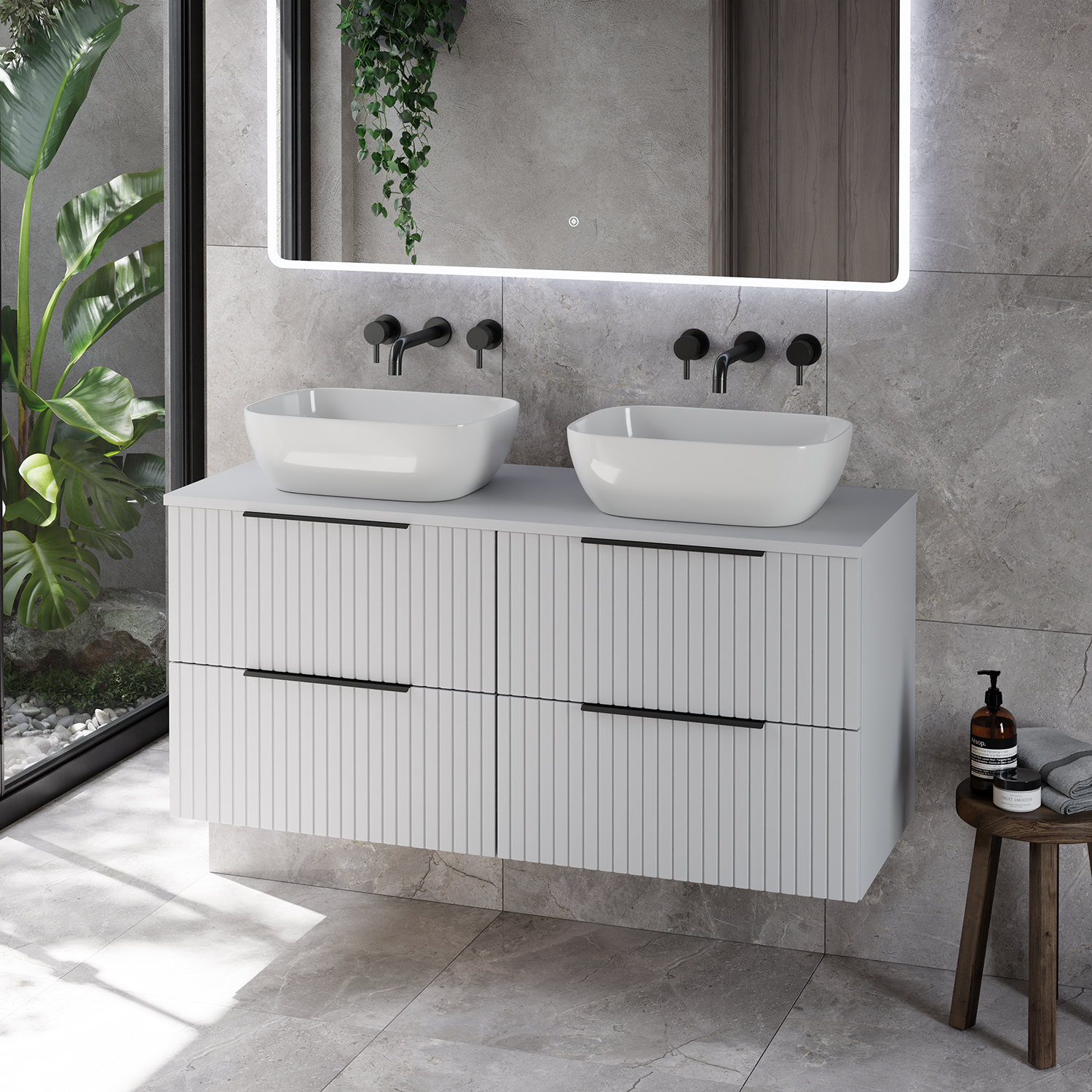 Helix 460 Fluted Wall Mounted 4 Drawer Vanity Unit for Countertop Basins
