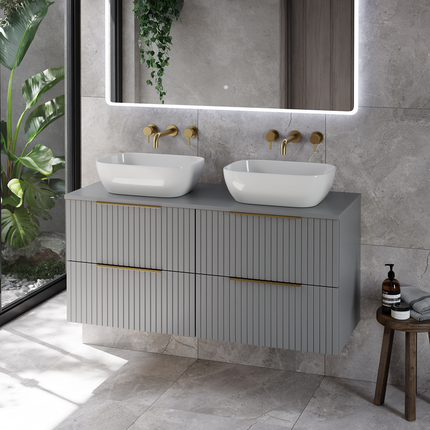 Helix 460 Fluted Wall Mounted 4 Drawer Vanity Unit for Countertop Basins