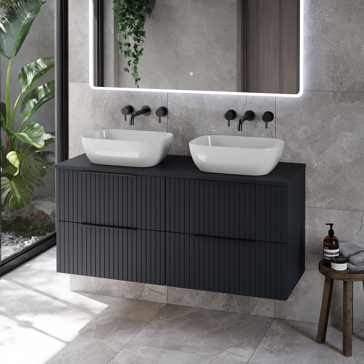 Helix 460 Fluted Wall Mounted 4 Drawer Vanity Unit for Countertop Basins