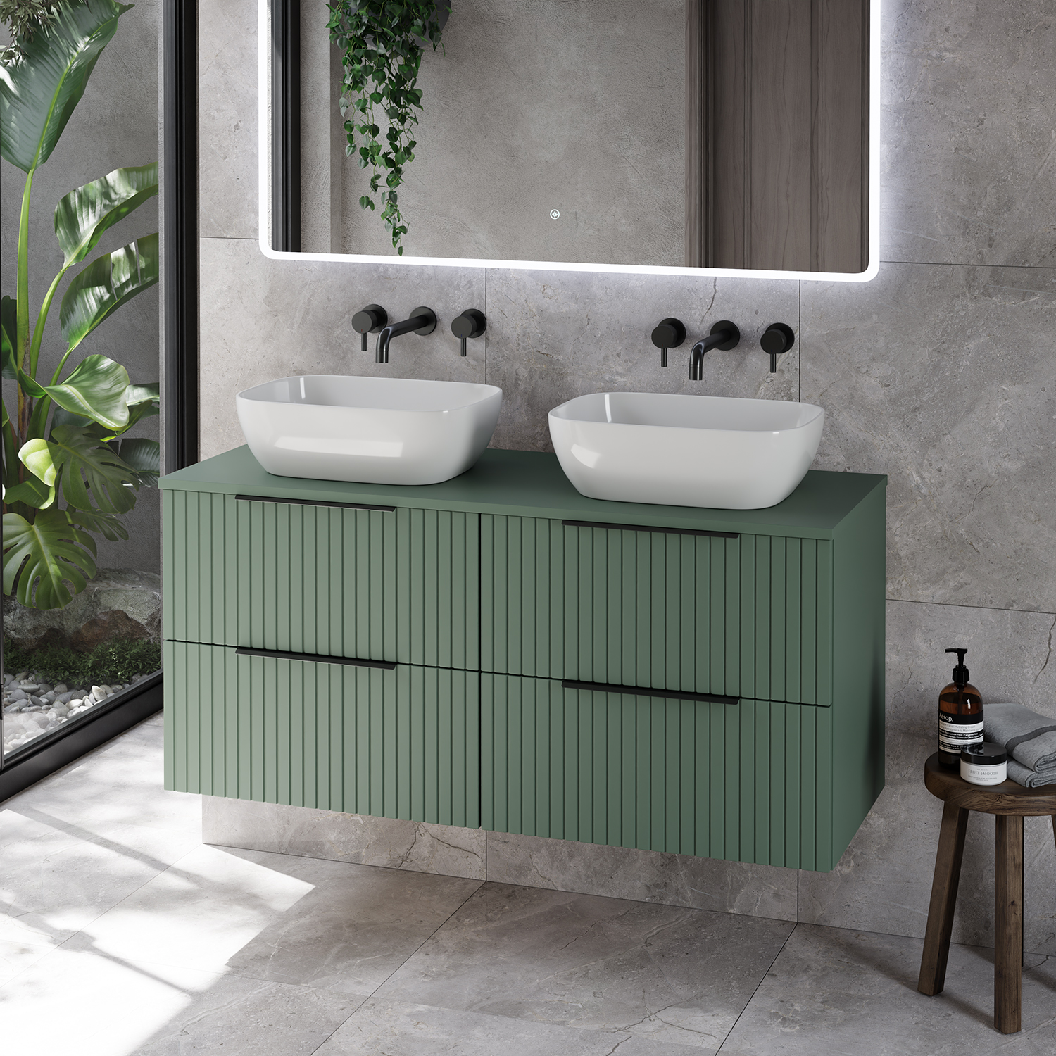 Helix 460 Fluted Wall Mounted 4 Drawer Vanity Unit for Countertop Basins