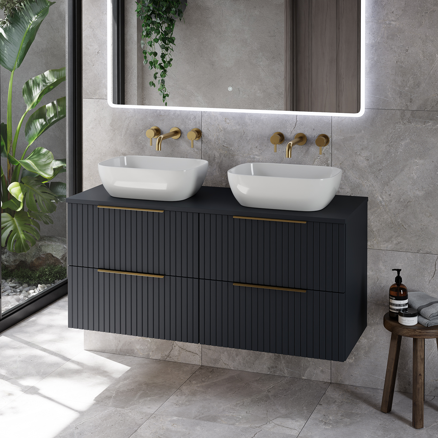 Helix 460 Fluted Wall Mounted 4 Drawer Vanity Unit for Countertop Basins