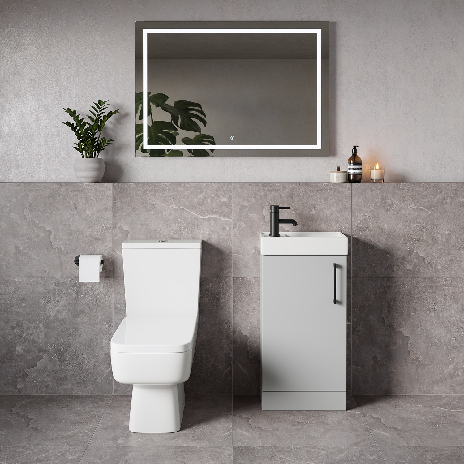 Napoli Cube Single Door Vanity Unit and Toilet Suite with Align Basin
