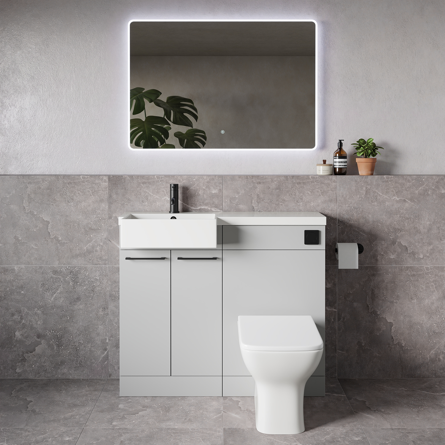 Napoli 250 2 Door Vanity Unit Toilet Suite with Left Hand Square Rico Semi Recessed Basin