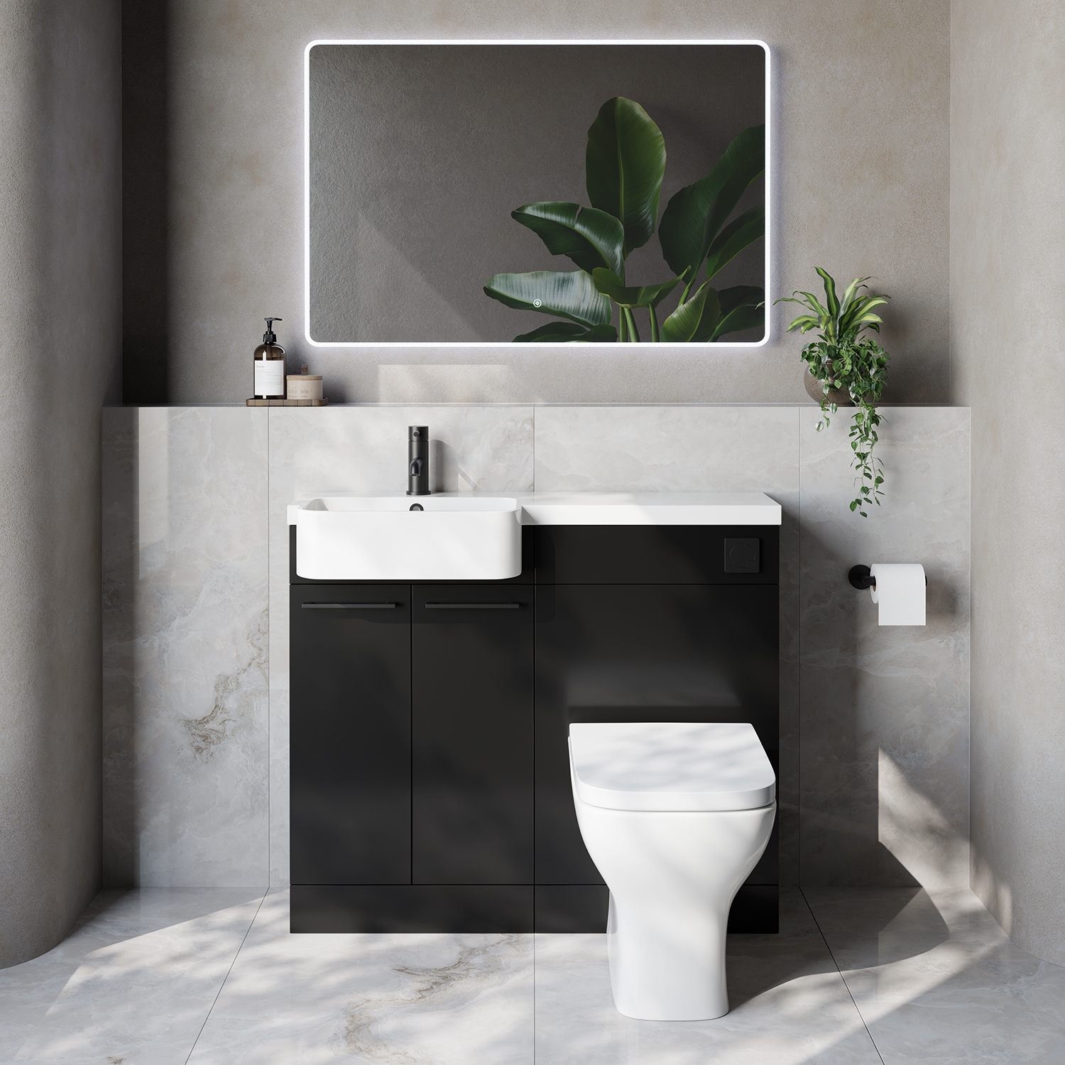 Napoli 250 2 Door Vanity Unit Toilet Suite with Left Hand Round Rico Semi Recessed Basin