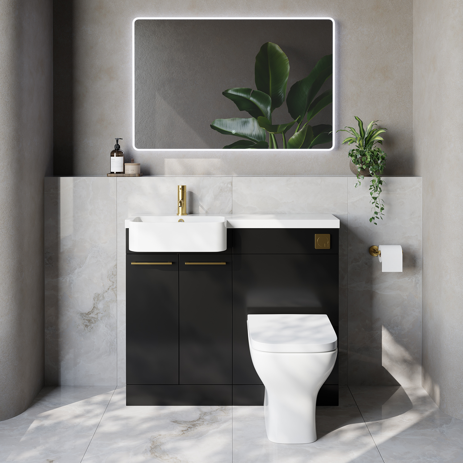 Napoli 250 2 Door Vanity Unit Toilet Suite with Left Hand Round Rico Semi Recessed Basin