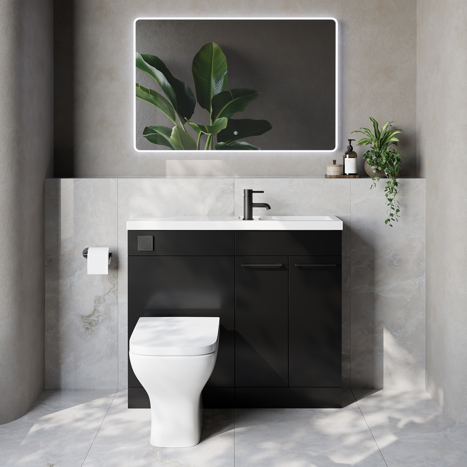Napoli 250 2 Door Vanity Unit Toilet Suite with Square Silvo Basin