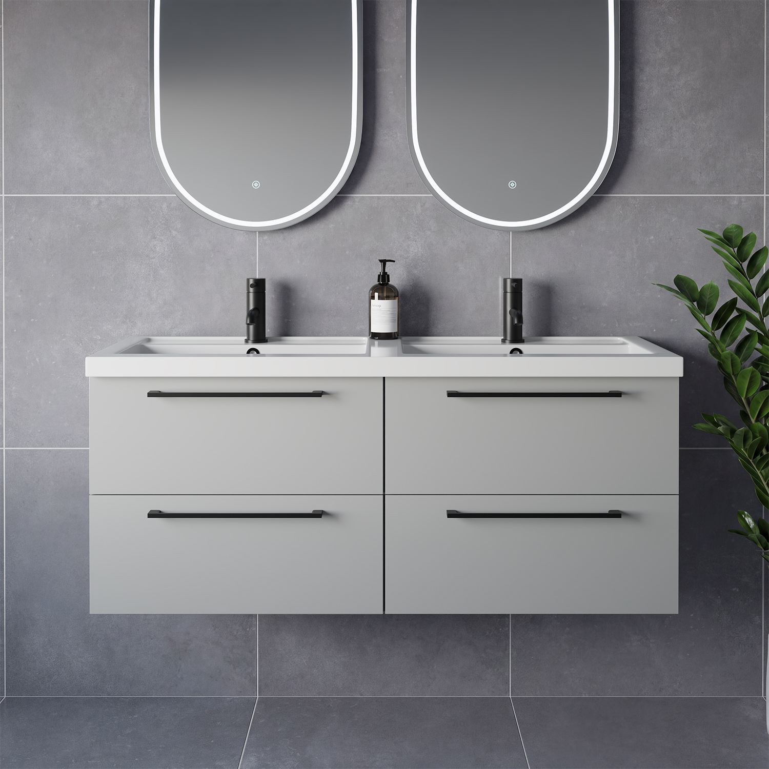 Napoli 390 Wall Mounted 4 Drawer Vanity Unit with Double Lucia Basins