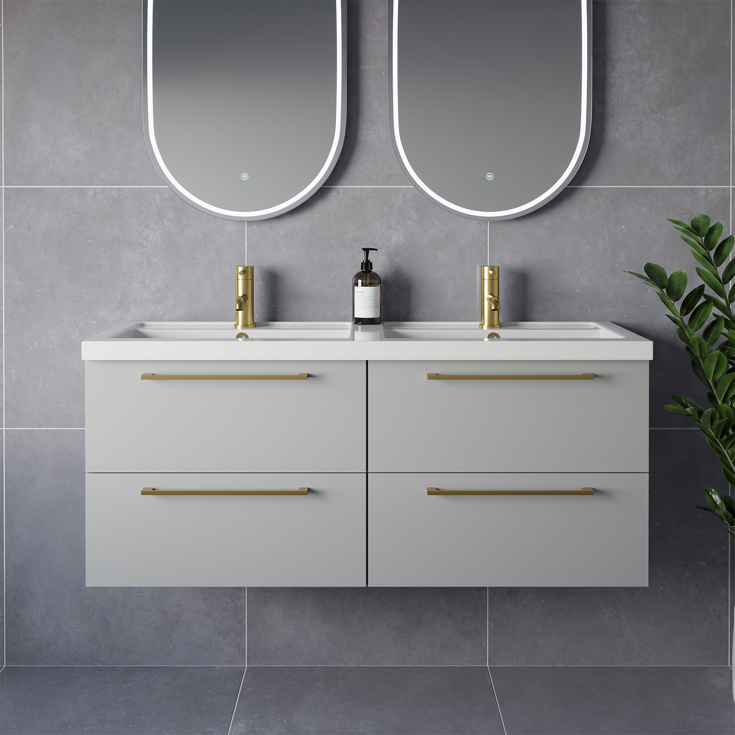Napoli 390 Wall Mounted 4 Drawer Vanity Unit with Double Lucia Basins