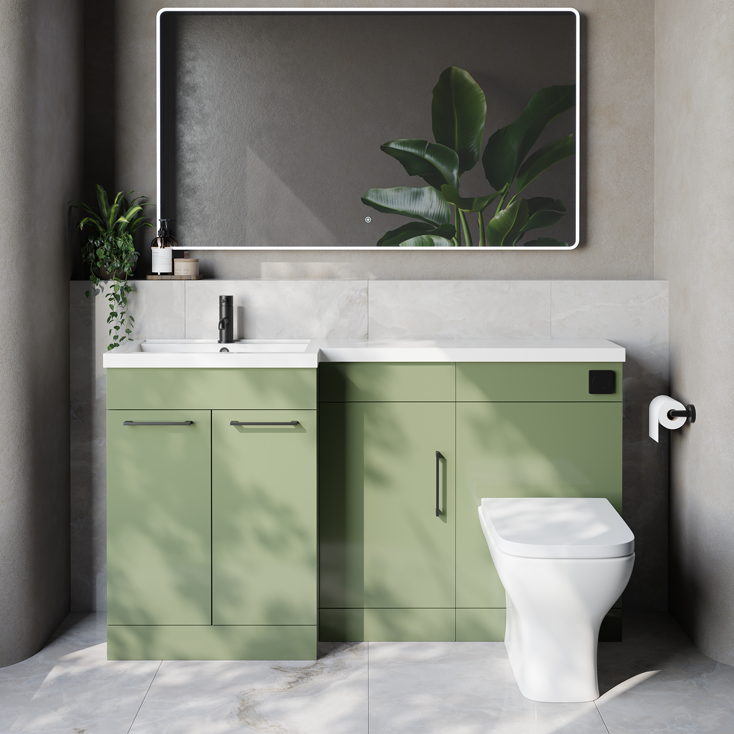 Napoli 390 3 Door Vanity Unit Toilet Suite with Left Hand Square Lucia Basin