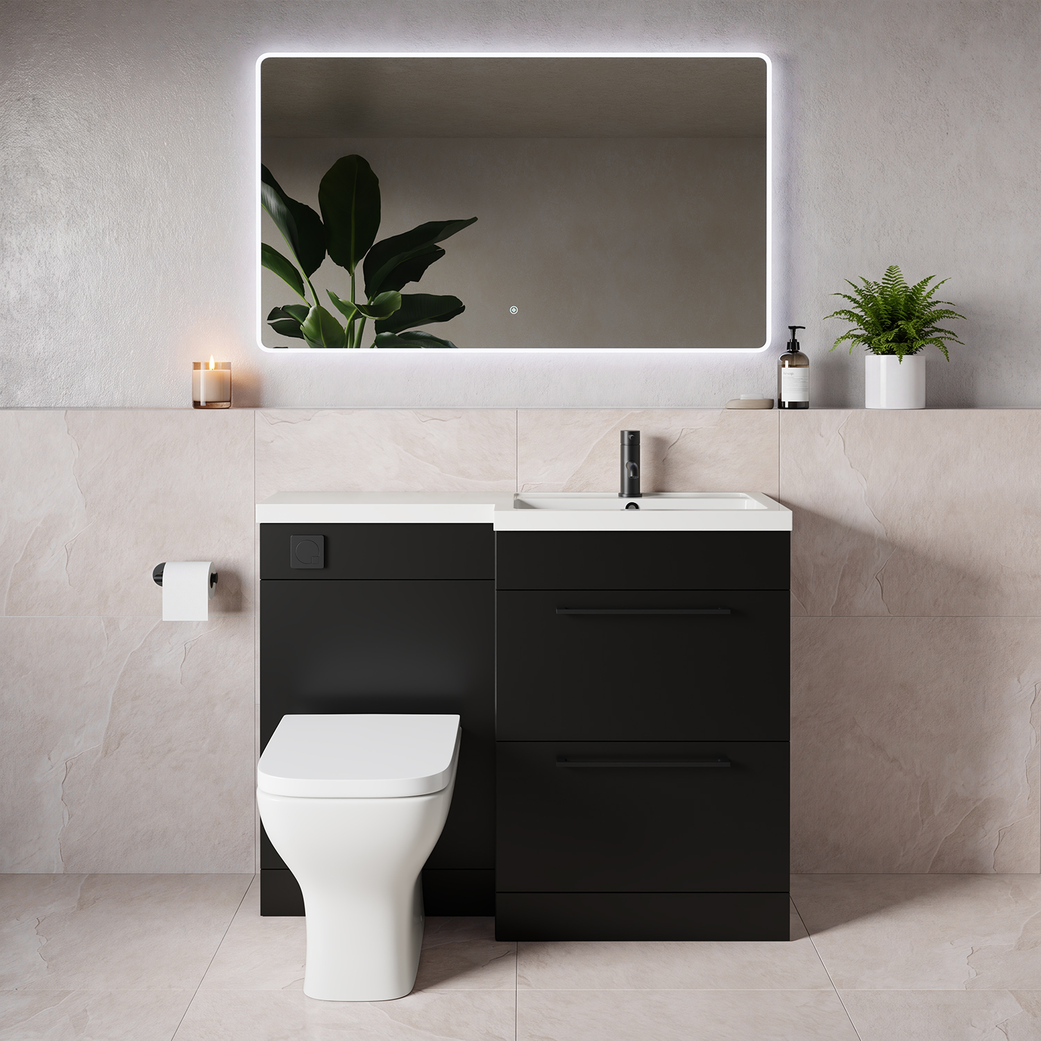 Napoli 390 2 Drawer Vanity Unit Toilet Suite with Square Right Hand Lucia Basin