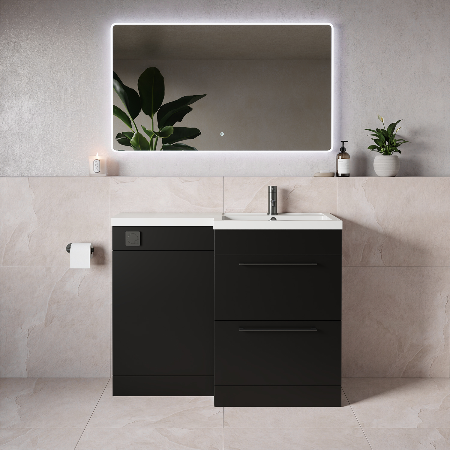 Napoli 390 2 Drawer Vanity Unit Toilet Suite with Square Right Hand Lucia Basin