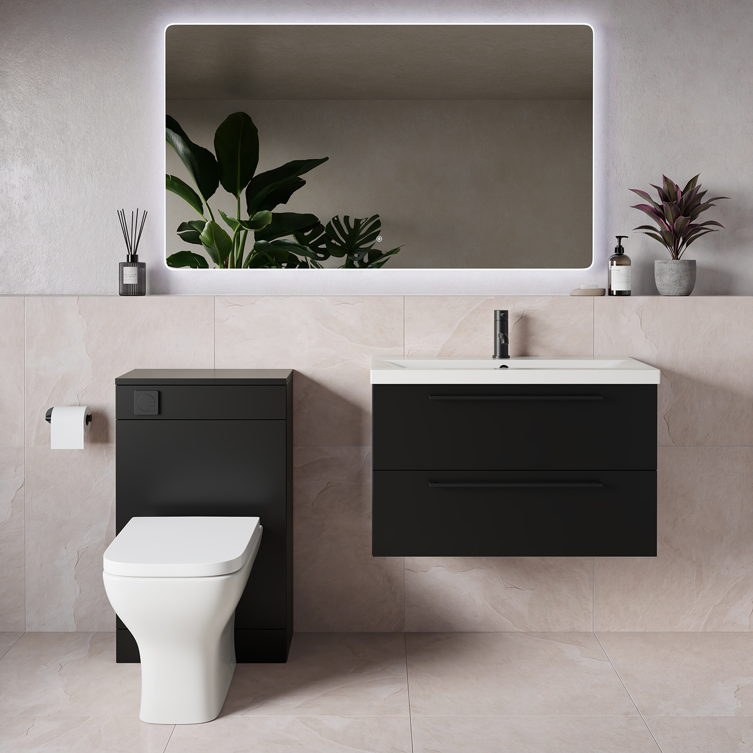 Napoli 390 Wall Mounted 2 Drawer Vanity Unit and Toilet Suite with Glide Basin