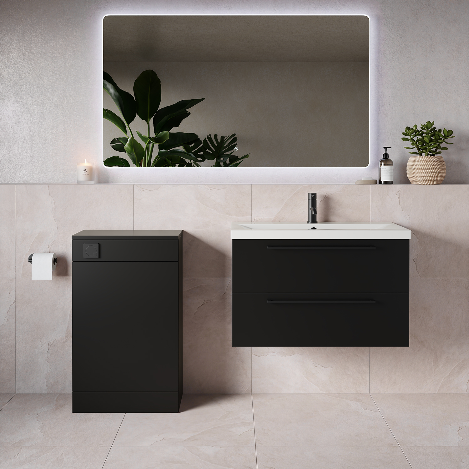 Napoli 390 Wall Mounted 2 Drawer Vanity Unit and Toilet Suite with Glide Basin