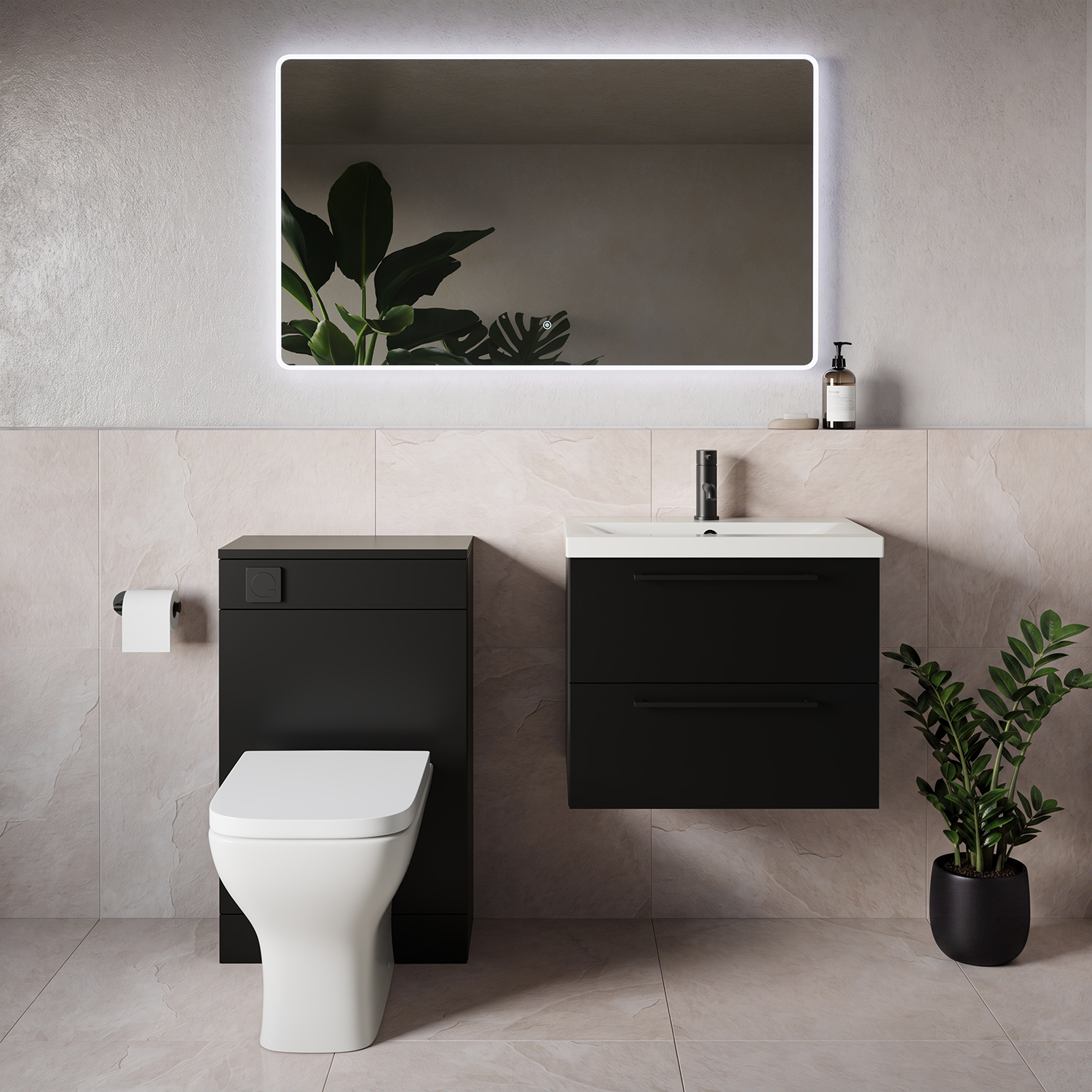 Napoli 390 Wall Mounted 2 Drawer Vanity Unit and Toilet Suite with Glide Basin