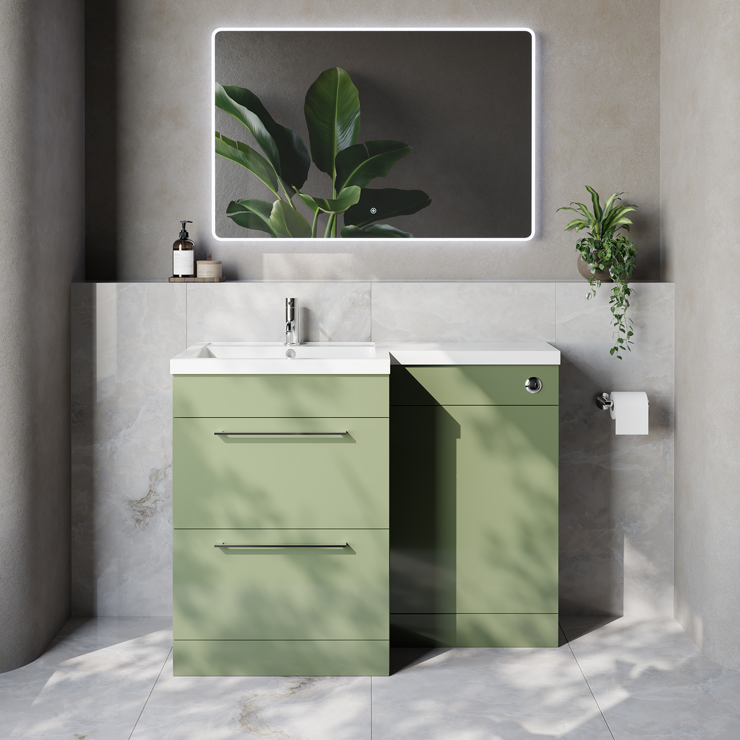 Napoli 460 2 Drawer Vanity Unit Toilet Suite with Left Hand Square Lucia Basin