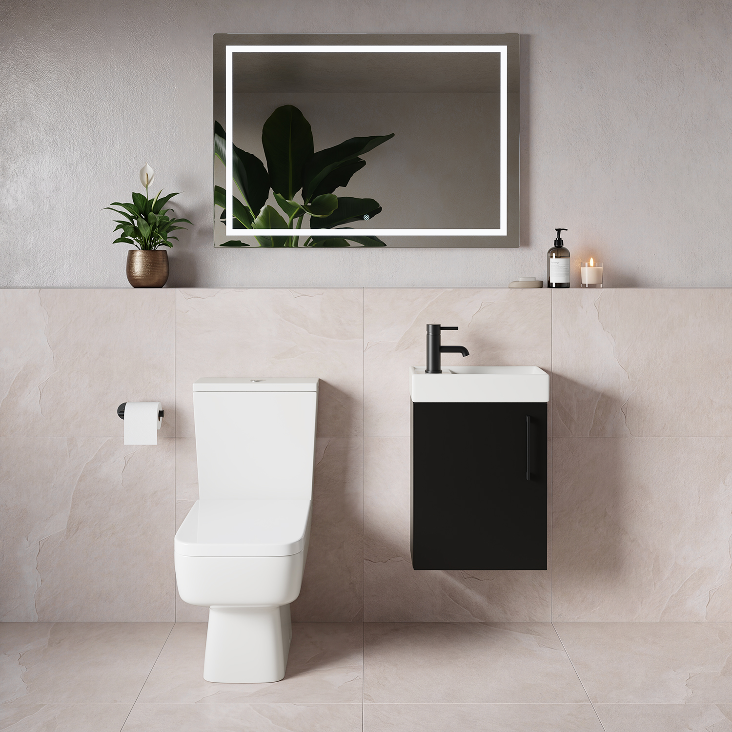 Napoli Cube Single Door Wall Mounted Vanity Unit and Toilet Suite with Align Basin